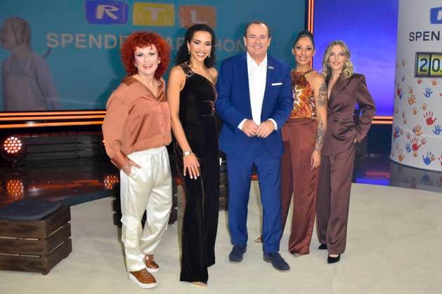 ABB No Angels, Wolfram Kons, Sandy Moelling, Nadia Benaissa, Lucy Diakovska, Jessica Wahls as guests in the RTL studio at the charity for the 30th anniversary of the RTL Spendenmarathon wir helfen Kindern bei RTL Deutschland on 21 11 2025 2 donation day in Cologne Deutz NRW Germany