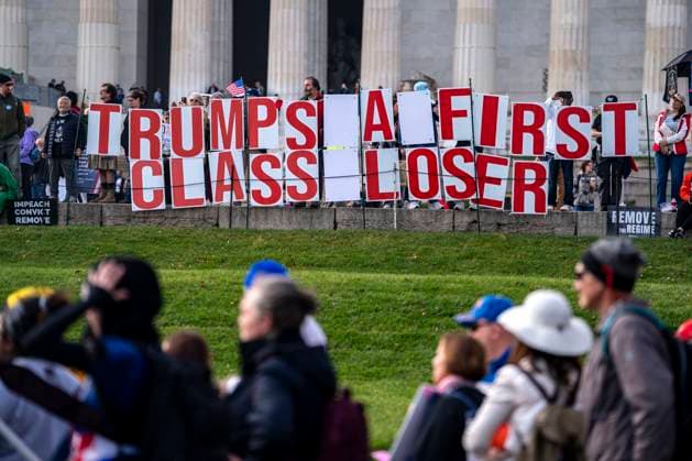 People participate in the Remove the Regime protest outside the Lincoln Memorial in Washington, DC on Saturday, November 22, 2025. The demonstration called on Congress to impeach and remove President Donald Trump from office.  WAP20251122360 BONNIExCASH