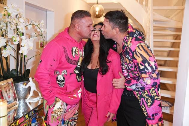 Lucas Cordalis, Iris Klein Katzenberger with friend Stefan Braun at the birthday party for Sebastian Frankes 40th birthday Die Frankes at Villa Franke in Mörfelden Walldorf on 22 11 2025