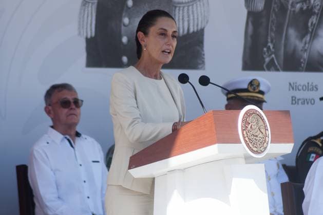 Mexican Navy’s training ship Cuauhtemoc returns to Veracruz after repairs in New York VERACRUZ, MEXICO - NOVEMBER 23: Mexican President Claudia Sheinbaum attends the ceremony marking the return of the Mexican Navy’s training ship Cuauhtemoc to the Port of Veracruz after repairs in New York following a recent accident, in Veracruz, Mexico on November 23, 2025. Rolando Ramos Anadolu Veracruz Mexico. Editorial use only. Please get in touch for any other usage.  Copyright: x2025xAnadoluxRolandoxRamosx