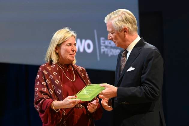 The Fund For Scientific Research Awards BRUSSELS, BELGIUM - NOVEMBER 24 : Nathalie Delzenne (UCLouvain) receives the prize for Biomedical Sciences. King Philippe attends the five-yearly awards ceremony of the (National) Fund for Scientific Research (FRS-FNRS) and the Fonds Wetenschappelijk Onderzoek (FWO). These awards recognise Belgian researchers who have made a significant contribution to their field and promote the international reputation of Belgian scientific research. The disciplines covered include the humanities, social sciences, fundamental biomedical sciences, clinical biomedical sciences, fundamental exact and natural sciences, and applied sciences. The ceremony brings together representatives from the academic, scientific and i  Copyright: xBertxVanxDenxBrouckex