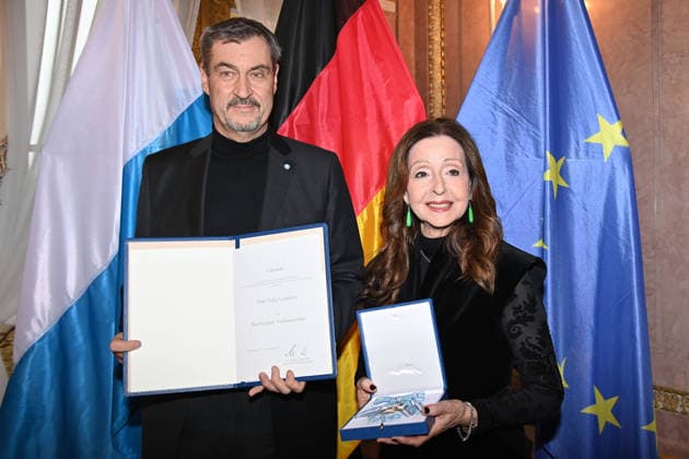 Vicky LEANDROS Saengerin receives the Bavarian Order of Merit from Markus SOEDER State Premier of Bavaria and CSU Chairman Bavarian Order of Merit Award Ceremony at Prinz Carl Palais in Munich on 24 11 2025