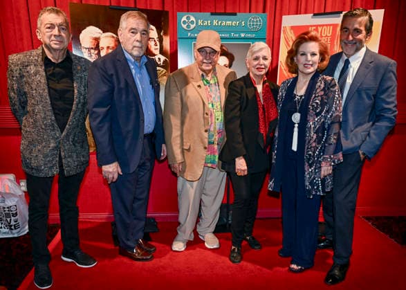November 23, 2025, Beverly Hills, California, USA: French-born Australian artist and film director PHILIPPE MORA, American scholar, professor, rabbi, writer, and filmmaker MICHAEL BERENBAUM, NICHOLAS ELIOPOULOS, Communications and creativity expert LIBBE HALEVY, Actress, producer and activist KAT KRAMER and English comedian, actor, satirist, playwright and screenwriter PETER COOK attend the director Stanley Kramer Double Feature: Judgment At Nuremberg and On The Beach presented By Kat Kramer s Films That Change The World. Beverly Hills USA - ZUMAb173 20251123_aap_b173_108 Copyright: xBillyxBennightx