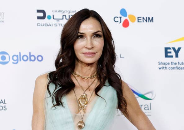 Famke Janssen arrives on the red carpet at the 53rd International Emmy Awards at New York Hilton Midtown in New York City on Monday, November 24, 2025.  NYP20251124229 JohnxAngelillo