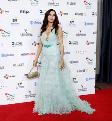Famke Janssen arrives on the red carpet at the 53rd International Emmy Awards at New York Hilton Midtown in New York City on Monday, November 24, 2025.  NYP20251124231 JohnxAngelillo