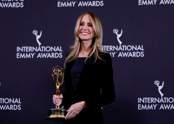 Recipient of The Founders Award co-chairman of Disney Entertainment Dana Walden arrives in the press room at the 53rd International Emmy Awards at New York Hilton Midtown in New York City on Monday, November 24, 2025.  NYP20251124252 JohnxAngelillo