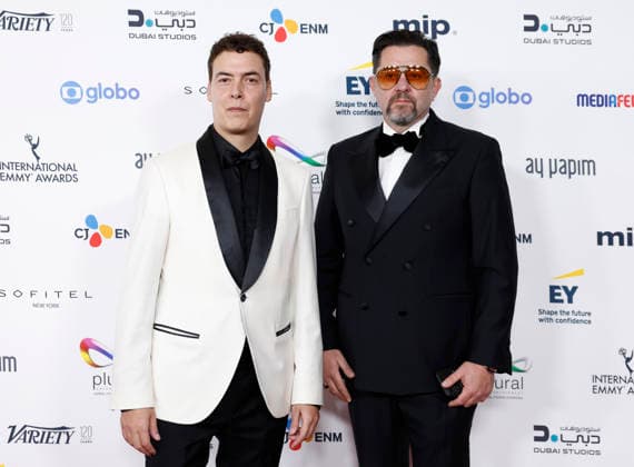Josep Cister Rubio and Ram—n Campos arrive on the red carpet at the 53rd International Emmy Awards at New York Hilton Midtown in New York City on Monday, November 24, 2025.  NYP20251124201 JohnxAngelillo