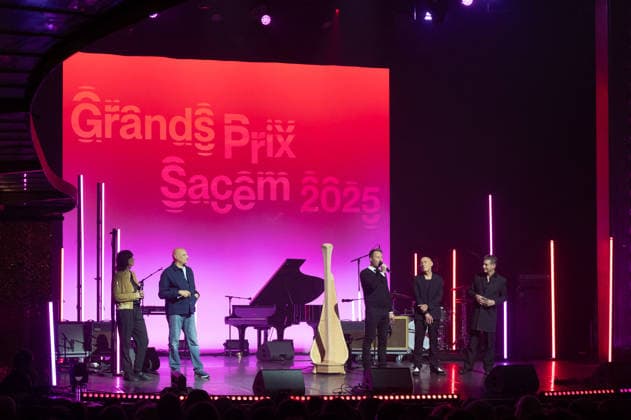 Grands Prix de la Sacem 2025 Ceremony - Paris Doriand, Jean-Louis Pierot and Etienne Dajo (Prix Rolf Marbot de la chanson de l annee) attending the Grands Prix de la Sacem 2025 Ceremony held at Les folies Bergeres theater, in Paris, France, on November 24, 2025. Photo by Mireille Ampilhac ABACAPRESS.COM Paris France  Copyright: xAmpilhacxMireille ABACAx