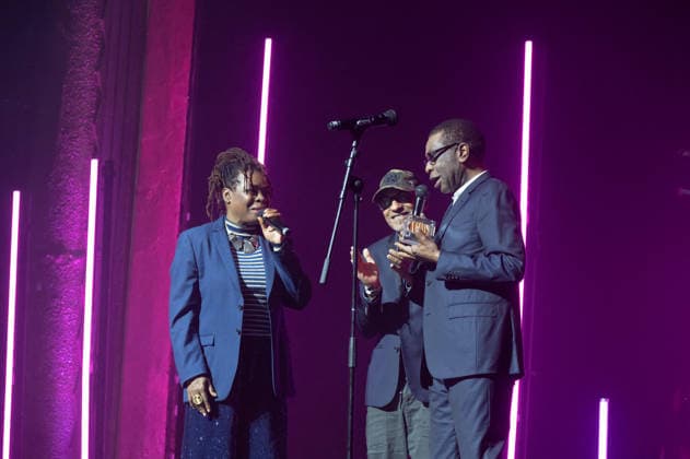 Grands Prix de la Sacem 2025 Ceremony - Paris Youssou N Dour (Grand prix des musiques du monde) with Princess Erika and Manu Katche attending the Grands Prix de la Sacem 2025 Ceremony held at Les folies Bergeres theater, in Paris, France, on November 24, 2025. Photo by Mireille Ampilhac ABACAPRESS.COM Paris France  Copyright: xAmpilhacxMireille ABACAx