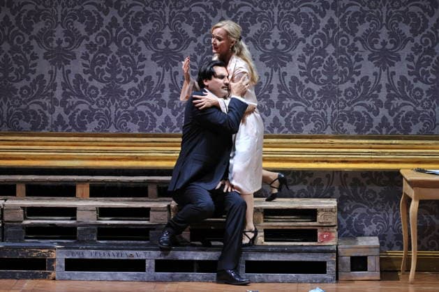 25 11 2025, Fedora, Jonathan Tetelman as Count Loris Ipanov, Vida Miknevi i t as Princess Fedora Romazov, Deutsche Oper Berlin, Berlin, premiere on 27 11 2025, directed by Christof Loy, Berlin Germany, Germany