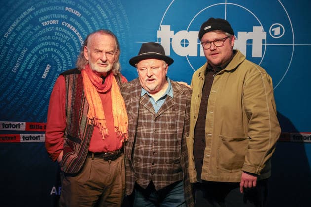 Premiere Münster Tatort Press event for the premiere of the new Münster Tatort Die Erfindung des Rades The broadcast is on December 7 on Ersten and the ARD Mediathek Claus D Clausnitzer, as Herbert Vaddern, Axel Prahl, as Frank Thiel and Björn Meyer, as Mirko Schrader Thiel Münster, North Rhine-Westphalia, DEU, Germany, 25 11 2025