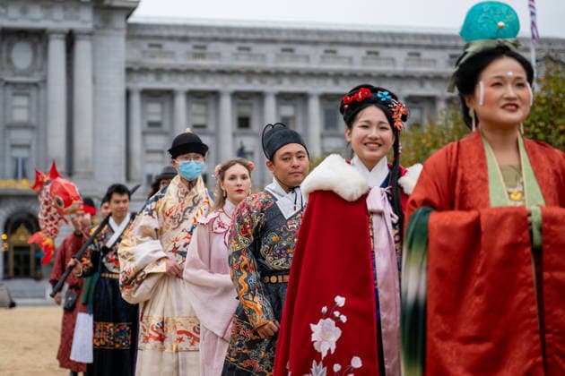 SAN FRANCISCO, CA - NOVEMBER 16: Hanfu enthusiasts showcase costumes during the annual Hanfu parade organized by Northern California Hanfu Association on November 16, 2025 in San Francisco, California.  Copyright: xVCGx 111605922244