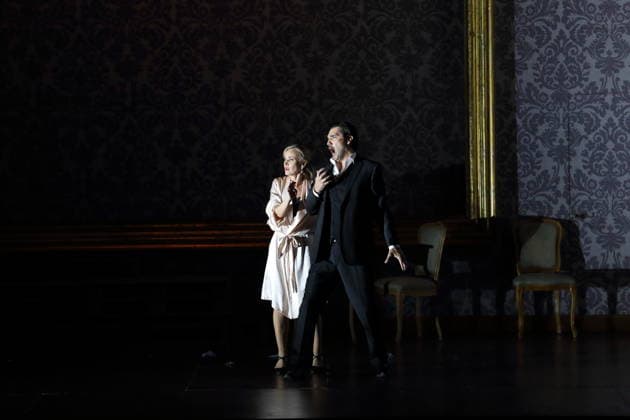 Vida Mikneviciute as Princess Fedora Romazov and Jonathan Tetelman as Count Loris Ipanov during the photo rehearsal for Fedora at the Deutsche Oper in Berlin, November 25, 2025 Melodramma in three acts by Umberto Giordano Musical direction John Fiore Staging Christof Loy Stage and costumes Herbert Murauer Premiere is on November 27, 2025 Deutsche Oper