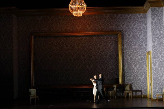 Vida Mikneviciute as Princess Fedora Romazov and Jonathan Tetelman as Count Loris Ipanov during the photo rehearsal for Fedora at the Deutsche Oper in Berlin, November 25, 2025 Melodramma in three acts by Umberto Giordano Musical direction John Fiore Staging Christof Loy Stage and costumes Herbert Murauer Premiere is on November 27, 2025 Deutsche Oper