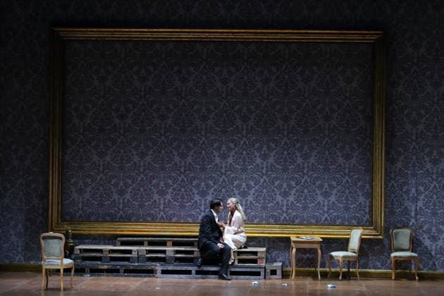 Jonathan Tetelman as Count Loris Ipanov and Vida Mikneviciute as Princess Fedora Romazov during the photo rehearsal for Fedora at the Deutsche Oper in Berlin, November 25, 2025 Melodramma in three acts by Umberto Giordano Musical direction John Fiore Staging Christof Loy Stage and costumes Herbert Murauer Premiere is on November 27, 2025 Deutsche Oper