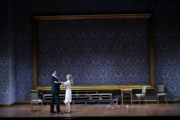 Jonathan Tetelman as Count Loris Ipanov and Vida Mikneviciute as Princess Fedora Romazov during the photo rehearsal for Fedora at the Deutsche Oper in Berlin, November 25, 2025 Melodramma in three acts by Umberto Giordano Musical direction John Fiore Staging Christof Loy Stage and costumes Herbert Murauer Premiere is on November 27, 2025 Deutsche Oper