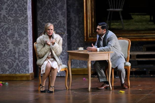 Vida Mikneviciute as Princess Fedora Romazov and Navasard Hakobyan as Giovanni de Siriex during the photo rehearsal for Fedora at the Deutsche Oper in Berlin, November 25, 2025 Melodramma in three acts by Umberto Giordano Musical direction John Fiore Staging Christof Loy Stage and costumes Herbert Murauer Premiere is on November 27, 2025 Deutsche Ope