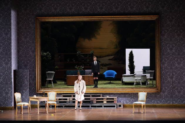 Vida Mikneviciute as Princess Fedora Romazov and a soloist from the childrens choir as A Little Savoyard during the photo rehearsal for Fedora at the Deutsche Oper in Berlin, November 25, 2025 Melodramma in three acts by Umberto Giordano Musical direction John Fiore Staging Christof Loy Stage and costumes Herbert Murauer Premiere is on No