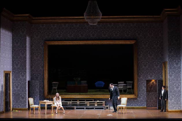 Vida Mikneviciute as Princess Fedora Romazov , Jonathan Tetelman as Count Loris Ipanov and Arianna Manganello as Dimitri , f l , during the photo rehearsal for Fedora at the Deutsche Oper in Berlin, November 25, 2025 Melodrama in three acts by Umberto Giordano Musical direction John Fiore Staging Christof Loy S