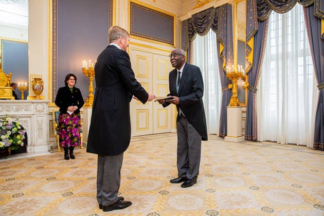 26-11-2025 Palace King Willem-Alexander during the credentials (geloofsbrieven) of the Ambassador of the Republic of Haiti, His Excellency A. Nicolas, at palace Noordeinde in The Hague. Â  Copyright: xPPEx