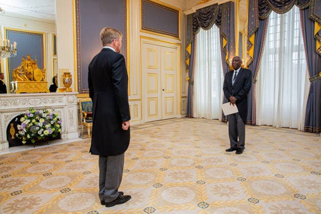 26-11-2025 Palace King Willem-Alexander during the credentials (geloofsbrieven) of the Ambassador of the Republic of Haiti, His Excellency A. Nicolas, at palace Noordeinde in The Hague. Â  Copyright: xPPEx