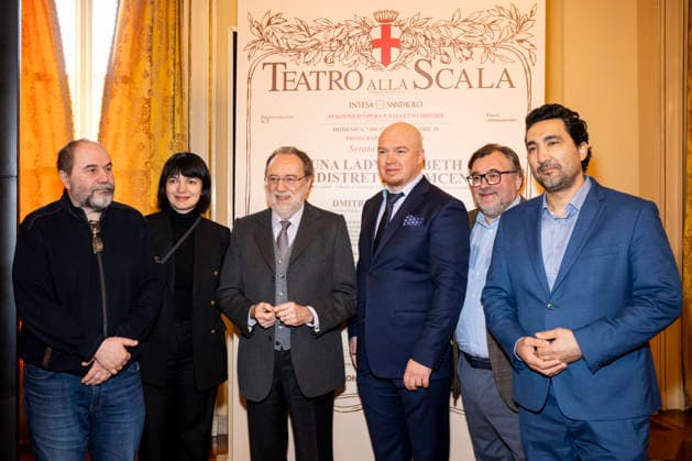 Premiere At La Scala -Lady Macbeth Of The Mtsensk District- Press Conference La Scala Theatre - Milan, Italy Zinovy Margolin;Olga Shaishmelashvili;Riccardo Chailly;Alexander Roslavets;Yevgeny Akimov;Najmiddin Mavlyanov Premiere At La Scala -Lady Macbeth Of The Mtsensk District- Press Conference La Scala Theatre - Milan, Italy 26th November 2025  Copyright: xALFONSOxCATALANO SGPITALIAx
