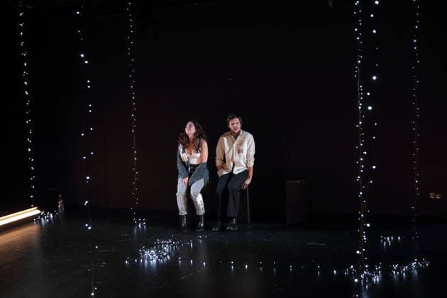 Aysima Ergün and Jonas Dassler during the photo rehearsal for Die Allerletzten at the Maxim Gorki Theater in Berlin, Studio, 26 November 2025 Play and direction Marco Damghani Stage Hugo Gretler Costumes Ragna Fiona Rabea Hemmersbach Premiere is on 28 November 2025 Maxim Gorki Theater Berlin Die Allerletzten