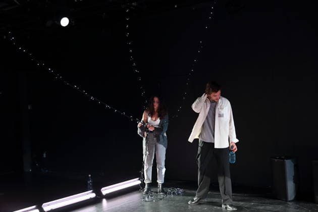 Aysima Ergün and Jonas Dassler during the photo rehearsal for Die Allerletzten at the Maxim Gorki Theater in Berlin, Studio, 26 November 2025 Play and direction Marco Damghani Stage Hugo Gretler Costumes Ragna Fiona Rabea Hemmersbach Premiere is on 28 November 2025 Maxim Gorki Theater Berlin Die Allerletzten