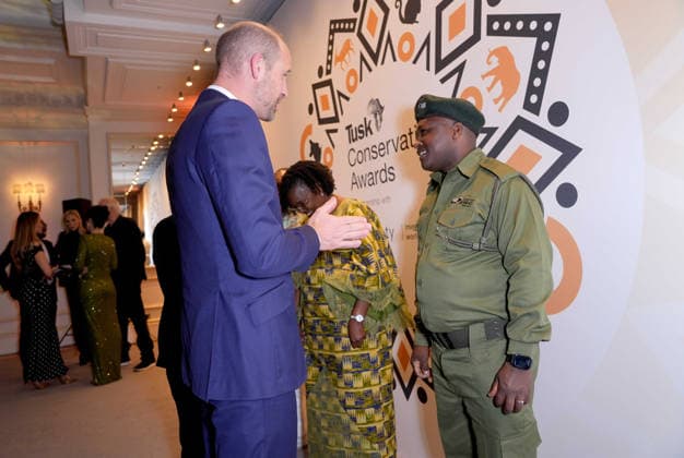 Tusk Conservation Awards The Prince of Wales speaks to Laban Mwangi as he arrives for the Tusk Conservation Awards at The Savoy Hotel in central London. Picture date: Wednesday November 26, 2025., Credit:Avalon.red Avalon UK, London  Copyright: xAvalon.redx xAvalonx 1054940008