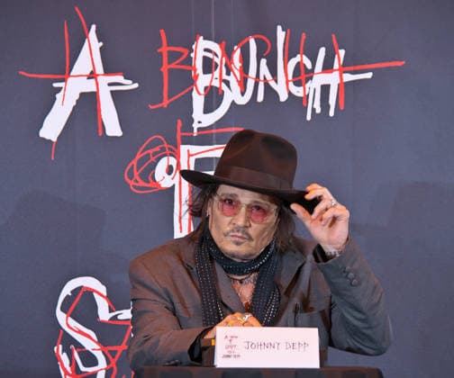 Actor Johnny Depp attends a press conference for his exhibition A Bunch of Stuff -Tokyo in Tokyo, Japan on Thursday, November 27, 2025. His art exhibition will open November 28 to May 6, 2026.  TKP2025112710 KEIZOxMORI