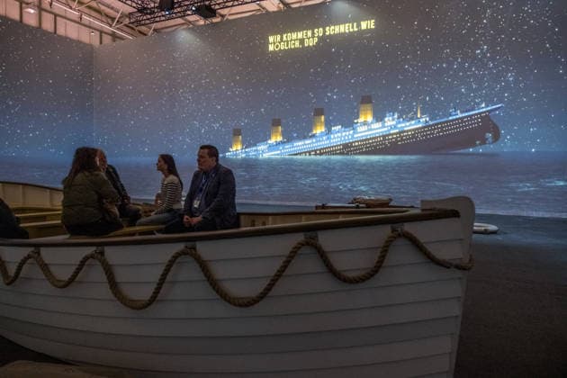 The exhibition Titanic An Immersive Voyage opens its doors in Leipzig on November 28 Original artifacts from the RMS Titanic and its sister ship Olympic as well as elaborately staged film props from James Camerons Titanic are on display Highlights include a rare deck chair from the promenade deck of the Titanic ocean liner that crashed in 1912 E