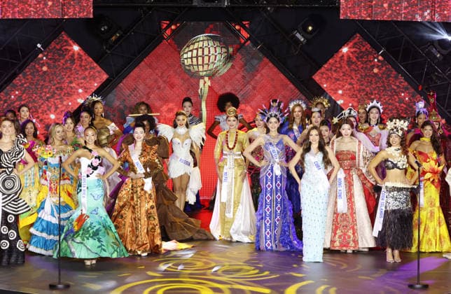 November 27, 2025, Tokyo, Japan - 80 contestants in their national costumes pose at the Miss International 2025 beauty pageant in Tokyo on Thursday, November 27, 2025. Miss Colombian Catalina Duque was crowned for the Miss International 2025. (photo by Yoshio Tsunoda AFLO)  aflo_311757456