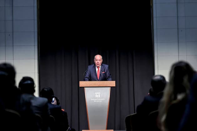 (251128) -- BUDAPEST, Nov. 28, 2025 -- Hungarian President Tamas Sulyok speaks during the opening ceremony of the exhibition Civilization of the Qin and Han Dynasties - The First Chinese Emperor s Terracotta Warriors in Budapest, Hungary, Nov. 27, 2025. The Museum of Fine Arts in Budapest on Thursday opened one of the most significant Chinese cultural exhibitions ever held in Hungary, presenting more than 150 ancient artworks from the Qin and Han dynasties (221 BC-220 AD), including ten original Terracotta Warriors. Titled Civilization of the Qin and Han Dynasties - The First Chinese Emperor s Terracotta Warriors, the exhibition is jointly organized by the Museum of Fine Arts in Budapest and the Shaanxi Provincial Cultural Heritage 