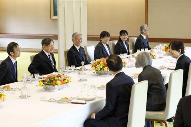 Japan Emperor Naruhito Japanese Emperor Naruhito (2nd from L) attends a luncheon with guests including the chief justice of the Supreme Court at the Imperial Palace in Tokyo on Nov. 27, 2025.  A14AA0005068632P