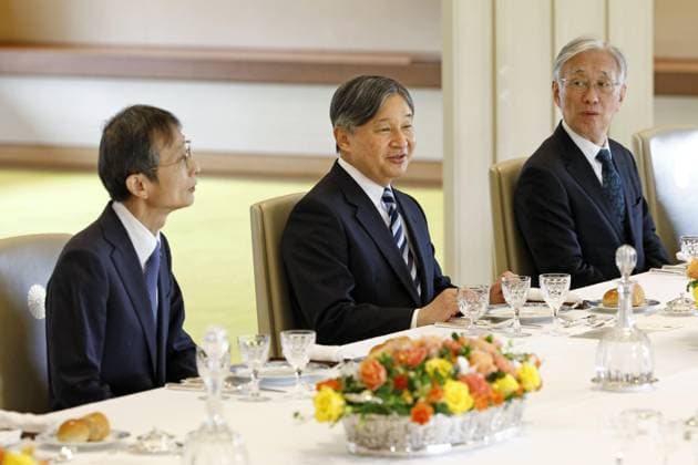 Japan Emperor Naruhito Japanese Emperor Naruhito (C) attends a luncheon with guests including the chief justice of the Supreme Court at the Imperial Palace in Tokyo on Nov. 27, 2025.  A14AA0005068634P