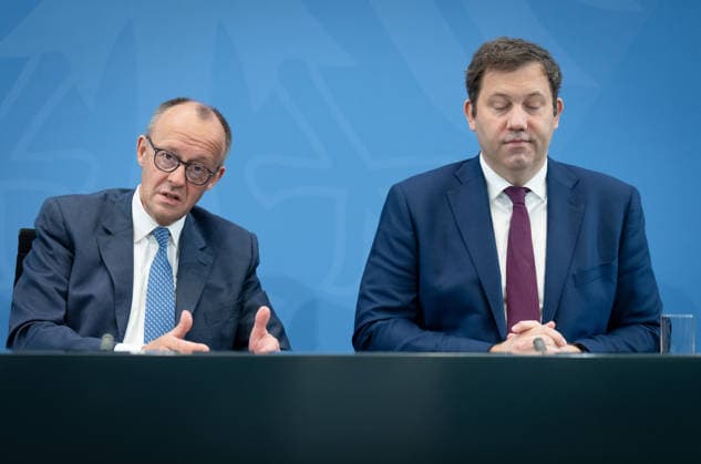 Pressestatement nach Koalitionsausschuss, Bundeskanzleramt Berlin, Pressestatement nach Koalitionsausschuss, Parteivorsitzende, Bundeskanzler, Friedrich Merz, CDU, Vizekanzler, Finanzminister, Lars Klingbeil, SPD, Bundeskanzleramt Berlin Berlin GER *** Press statement after coalition committee, Federal Chancellery Berlin, Press statement after coalition committee, party chairmen, Federal Chancellor, Friedrich Merz, CDU, Vice-Chancellor, Finance Minister, Lars Klingbeil, SPD, Federal Chancellery Berlin GER