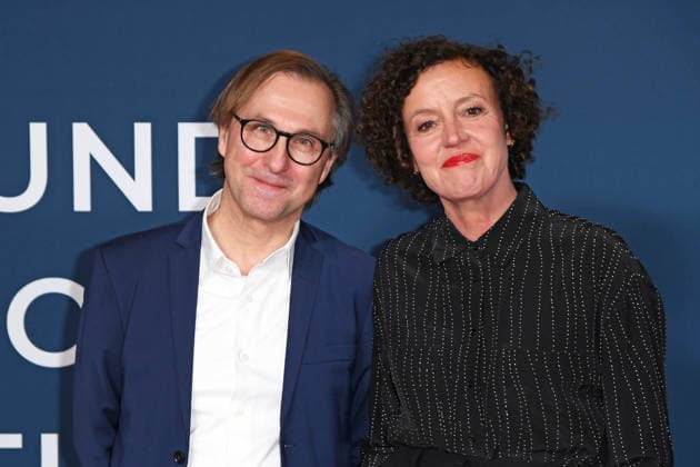 Festival director Bernhard Karl, film patron Maria Schrader at the festival opening of AROUND THE WORLD IN 14 FILMS at the cinema in the Kulturbrauerei in Berlin on 28 11 2025