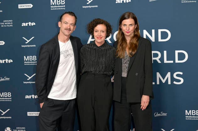 Jonas Dornbach, Maria Schrader and Janine Jackowski at the festival opening and the premiere of the feature film Sentimental Value at the 20th Around the World in 14 Films festival at the cinema in theKulturBrauerei Berlin, 28 11 2025 Foto:xM.xBehrensx xFuturexImagex world_5152