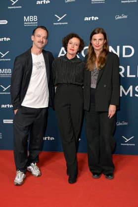 Jonas Dornbach, Maria Schrader and Janine Jackowski at the festival opening and the premiere of the feature film Sentimental Value at the 20th Around the World in 14 Films festival at the cinema in theKulturBrauerei Berlin, 28 11 2025 Foto:xM.xBehrensx xFuturexImagex world_5153