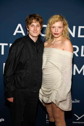 ABBberlin Louis Hofmann with Luisa Celine Gaffron German actors as guests on the red carpet at the festival opening AROUND THE WORLD IN 14 FILMS at Cinestar Kino in der Kulturbrauerei Berlin on 28 11 2025 Berlin Germany