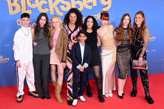 Aithonas Avgoustakis, Carla Demmin, Nala, Yvette Dankou, Balthazar Gyan Alexis Kuppuswamy, Shanti Celik, Fia Marie Lin, Philomena Amari and Tiger Kirchharz at the premiere of the movie Bibi Blocksberg Das große Hexentreffen at Mathäser Filmpalast Munich, 29 11 2025 Foto:xR.xHeinex xFuturexImagex bibi_5119