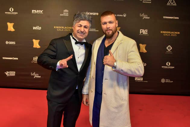 ABBdortmund Kürsat Kuersat Yildirim Lotto Chico with Kollegah German rapper as a guest on the red carpet at the Kinderlachen Gala 2025 in the Westfalenhalleon 29 11 2025 in Dortmund NRW Germany