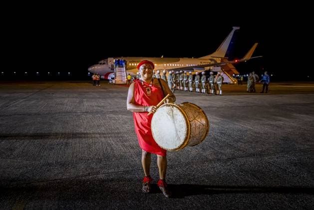 Paramaribo, The Netherlands, 2025-11-30 19:30:59 PARAMARIBO, November 30, 2025, Johan Adolf Pengel International Airport. King Willem-Alexander and Queen Maxima are arriving at Johan Adolf Pengel International Airport on a state visit to the Republic of Suriname at the invitation of President Jennifer Geerlings-Simons. PHOTO: NLBeeld Patrick van Emst Credit: NL Beeld Patrick van Emst  Copyright: xx x