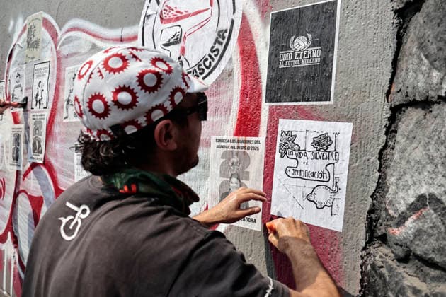 November 30, 2025, Mexico, Cdmx, Mexico: Seven months before the 2026 FIFA World Cup at Azteca Stadium (also known as Banorte Stadium) in Mexico City, residents of the Santa Ursula Coapa neighborhood remain in conflict with the government of Clara Brugada and President Claudia Sheinbaum. They allege that the renovation project has benefited the community by diverting water belonging to the town, most of which has been used for the stadium s renovation. Community groups and residents have painted a mural three times on the bridge leading to the stadium to express their opposition to the 2026 World Cup. However, the government has repeatedly covered the mural with a white tarp, heavy machinery, and police. The mural depicts discontent with Te - ZUMAp204 20251130_zip_p204_053 Copyright: xJosuexPerezx