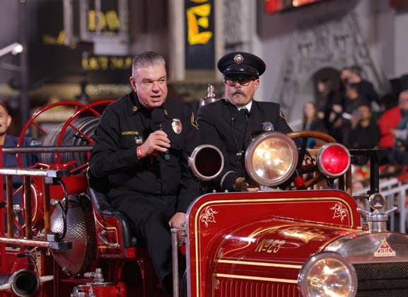 County of Los Angeles Fire Chief Tony Maroney cruises down Hollywood Blvd. during The 93rd Annual Hollywood Christmas Parade With Grand Marshal Luke Wilson In Support of Marine Toys for Tots in Los Angeles on Sunday, November 30, 2025.  LAP20251130808 GERGxGRUDT