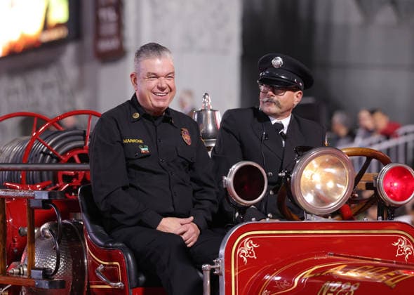 County of Los Angeles Fire Chief Tony Maroney cruises down Hollywood Blvd. during The 93rd Annual Hollywood Christmas Parade With Grand Marshal Luke Wilson In Support of Marine Toys for Tots in Los Angeles on Sunday, November 30, 2025.  LAP20251130809 GERGxGRUDT
