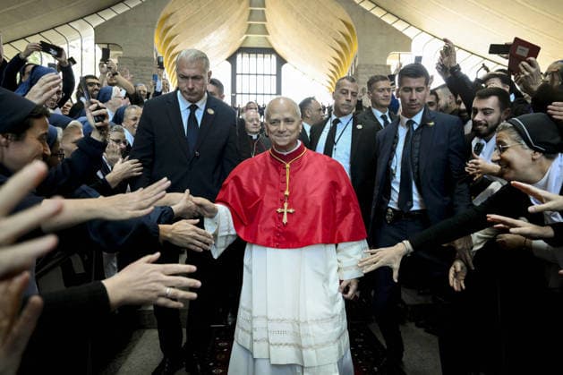 Pope Leo XIV Meets Religious at the Shrine of Our Lady of Lebanon - Lebanon Pope Leo XIV meets with bishops, priests, consecrated persons and pastoral workers at the Shrine of Our Lady of Lebanon in Harissa, Lebanon on December 1, 2025, second day of his Apostolic visit to Lebanon. Pope Leo XIV highlighted coexistence, education, and support for migrants as concrete paths toward peace. Photo by (EV) Vatican Media ABACAPRESS.COM Harissa Lebanon  Copyright: xABACAx