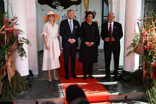 Dutch Royals Visit Suriname - Day 1 King Willem-Alexander and Queen Máxima are paying a state visit to the Republic of Suriname at the invitation of President Jennifer Geerlings-Simons. December 1, 2025. President Simons and her husband will welcome the Royal Couple at the Presidential Palace with an official welcome ceremony, followed by a private chat. Photo by NLBeeld Patrick van Emst Bruno Press ABACAPRESS.COM  Copyright: xBrunoxPress ABACAx