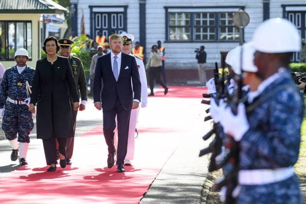 Paramaribo, The Netherlands, 2025-12-01 09:10:06 PARAMARIBO, December 1, 2025, Presidential Palace. King Willem-Alexander and Queen Maxima are paying a state visit to the Republic of Suriname at the invitation of President Jennifer Geerlings-Simons. President Simons and her husband will welcome the Royal Couple at the Presidential Palace with an official welcome ceremony, followed by a private chat. PHOTO: NLBeeld Patrick van Emst Credit: NL Beeld Patrick van Emst  Copyright: xx x