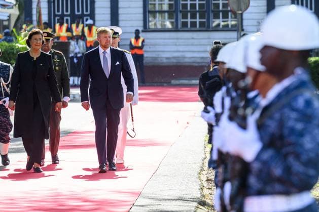 Dutch Royals Visit Suriname - Day 1 King Willem-Alexander and Queen Máxima are paying a state visit to the Republic of Suriname at the invitation of President Jennifer Geerlings-Simons. December 1, 2025. President Simons and her husband will welcome the Royal Couple at the Presidential Palace with an official welcome ceremony, followed by a private chat. Photo by NLBeeld Patrick van Emst Bruno Press ABACAPRESS.COM  Copyright: xBrunoxPress ABACAx